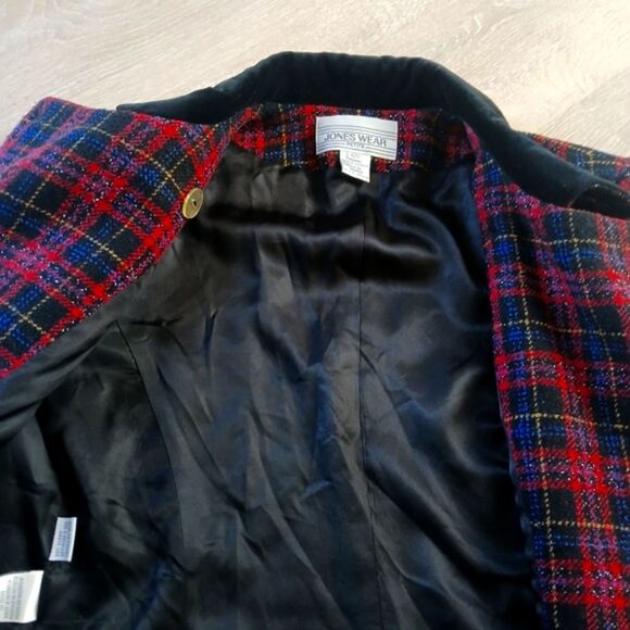 Vintage 90's Jones N.Y. Plaid Double-Breasted Pea Blazer Coat Cropped Wool - Picture 13 of 14